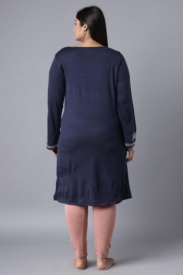 Dark Blue Embroidered Panelled kurta