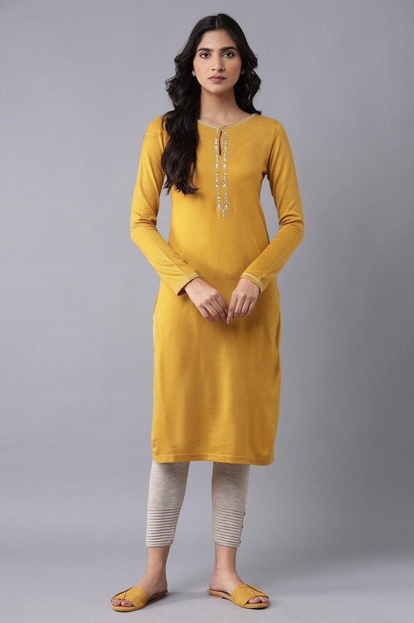 Yellow Embroidered Acrylic kurta