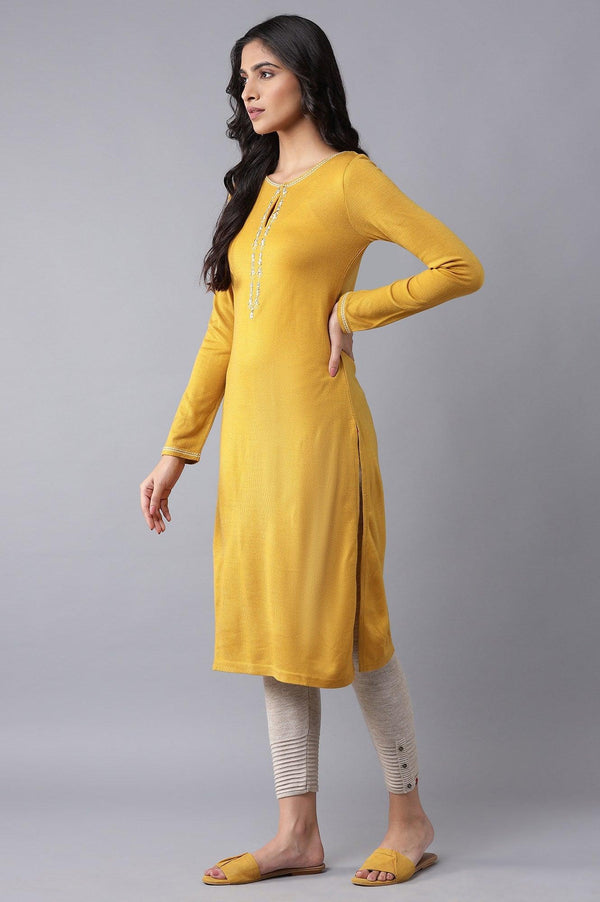 Yellow Embroidered Acrylic kurta
