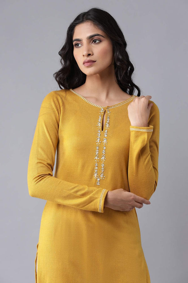 Yellow Embroidered Acrylic kurta