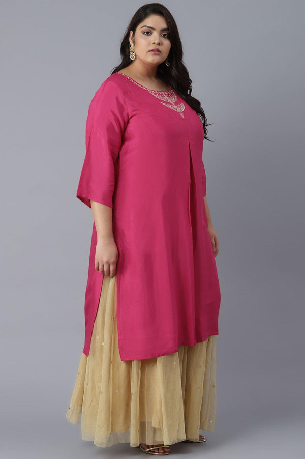 Dark Pink Shantung kurta in Metallic Embroidery