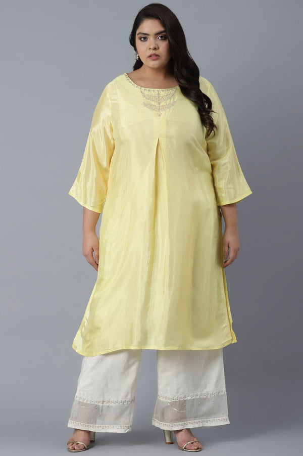 Light Yellow Shantung kurta in Metallic Embroidery