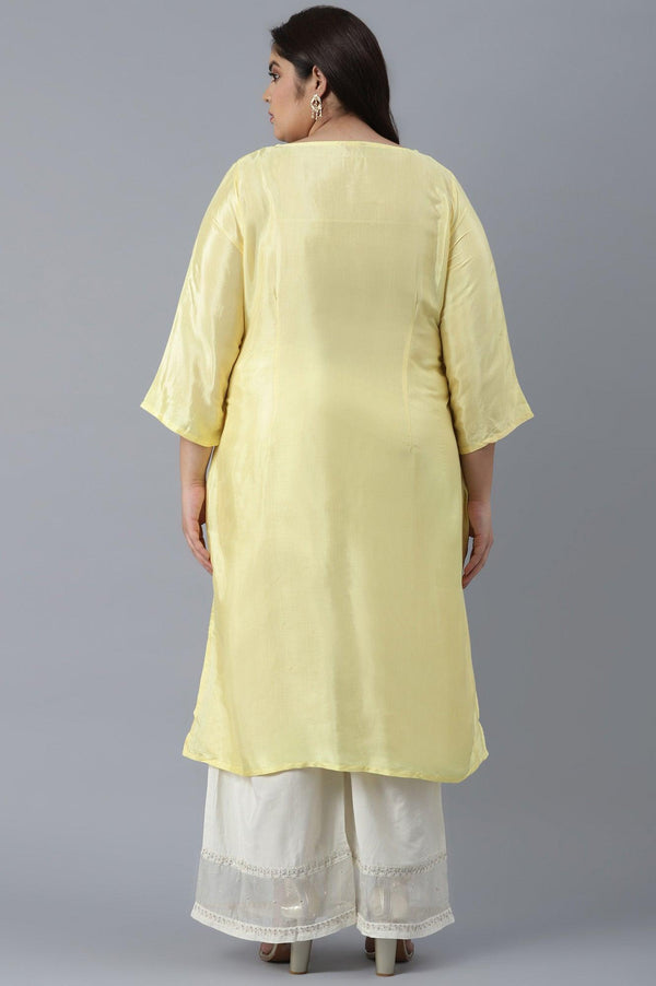 Light Yellow Shantung kurta in Metallic Embroidery