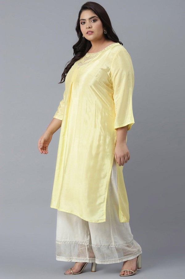 Light Yellow Shantung kurta in Metallic Embroidery