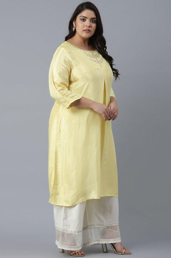 Light Yellow Shantung kurta in Metallic Embroidery