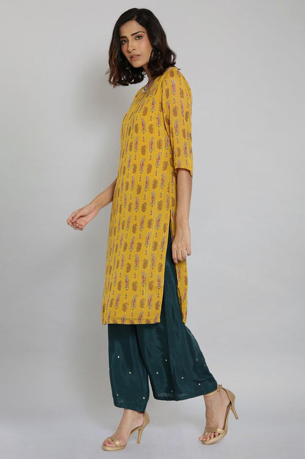 Yellow Round Neck Paisley Print kurta