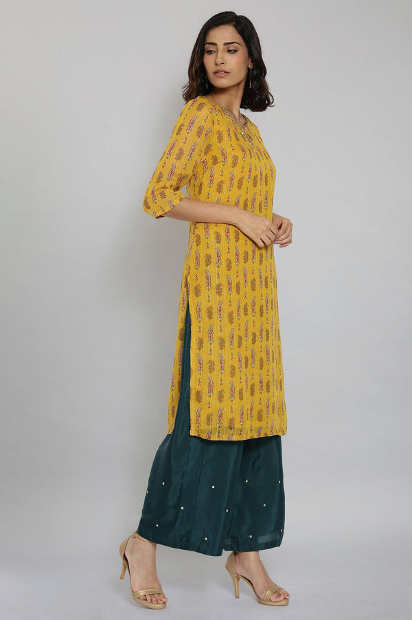 Yellow Round Neck Paisley Print kurta