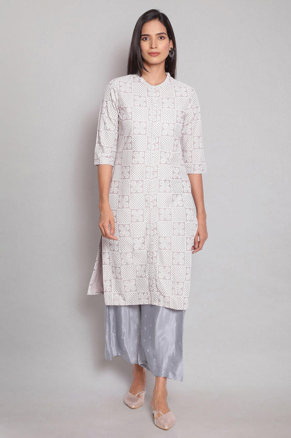 Light Grey Mandarin Collar Printed Shirt kurta