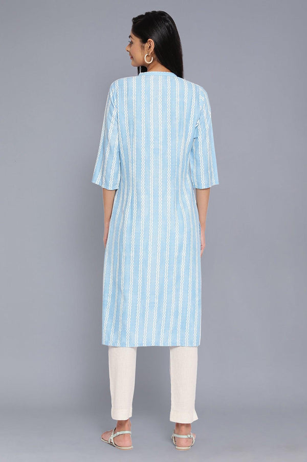 Blue Mandarin Collar Striped kurta