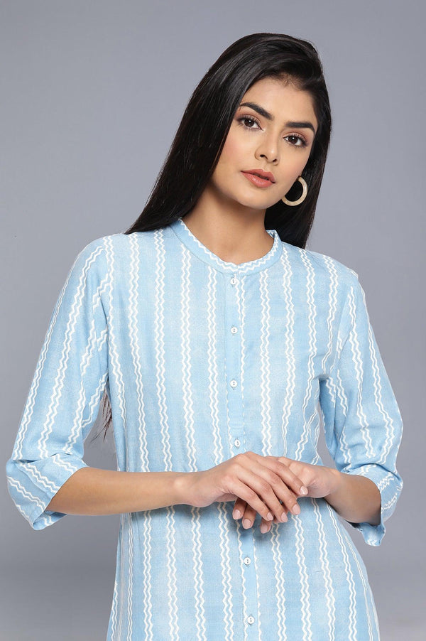 Blue Mandarin Collar Striped kurta