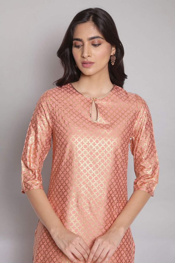 Rose Pink kurta with Gold Glitter Print