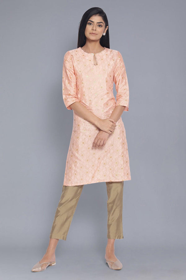Peach kurta with Gold Glitter Print