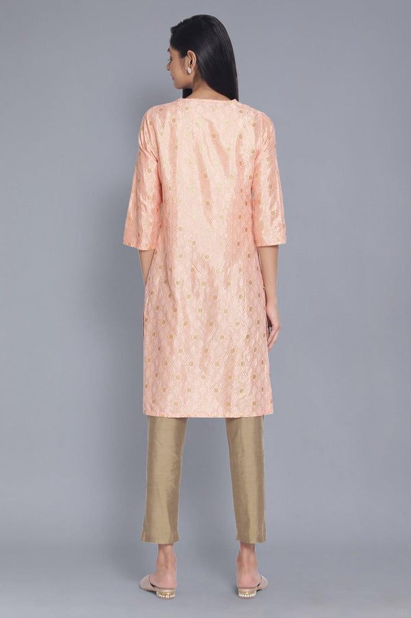 Peach kurta with Gold Glitter Print