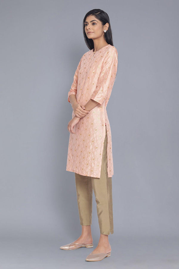 Peach kurta with Gold Glitter Print