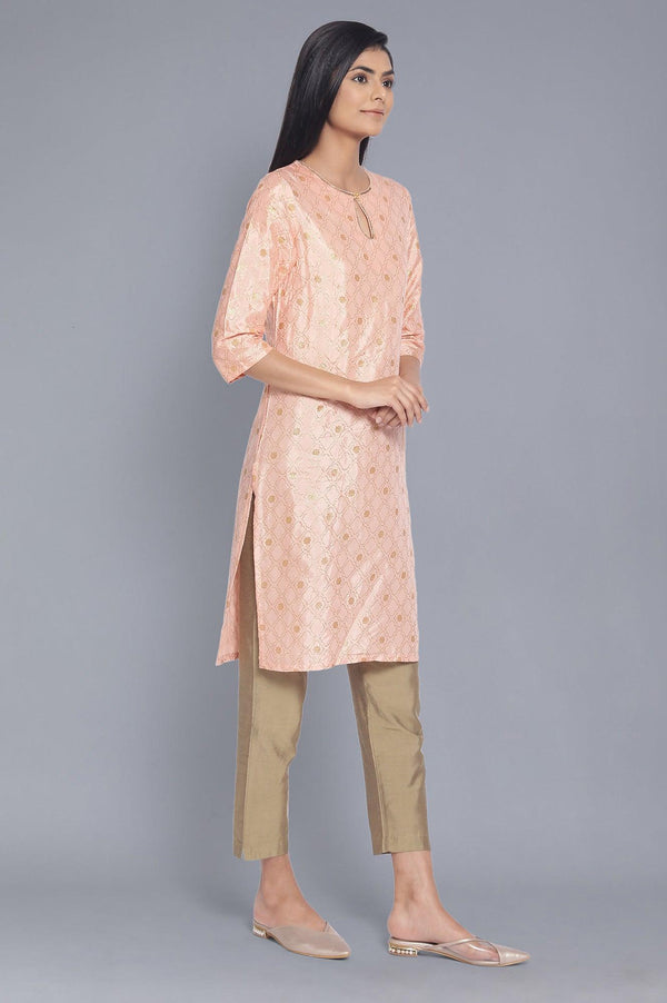 Peach kurta with Gold Glitter Print