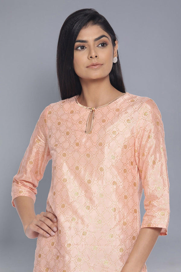 Peach kurta with Gold Glitter Print