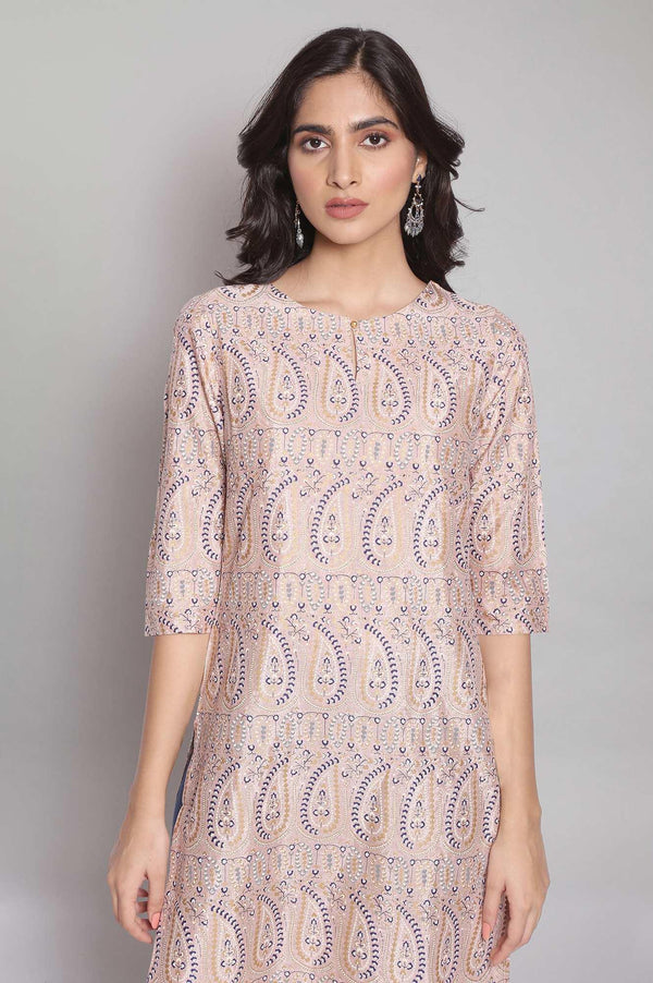 Light Pink Floral Print Straight kurta