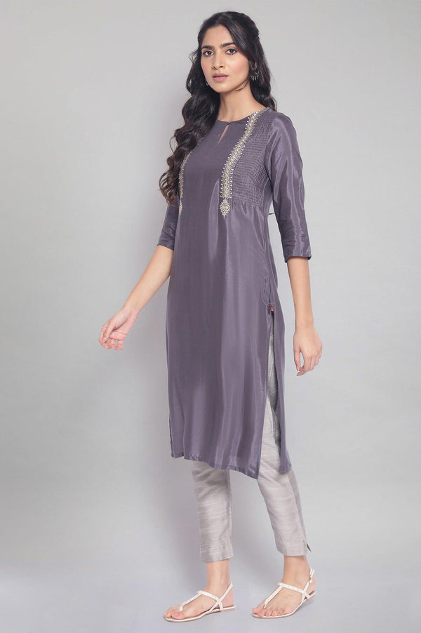 Grey Festive Solid Straight kurta