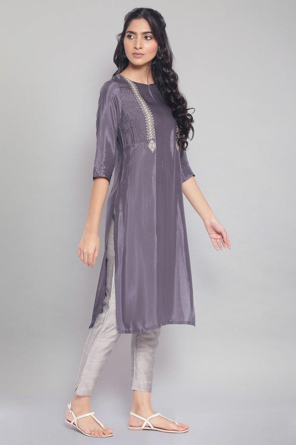 Grey Festive Solid Straight kurta