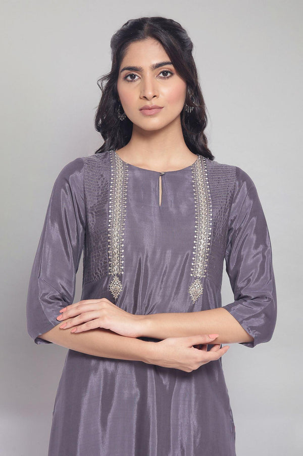 Grey Festive Solid Straight kurta