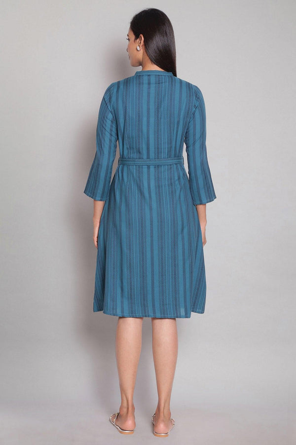 Dark Teal Stripe Print Shirt Dress