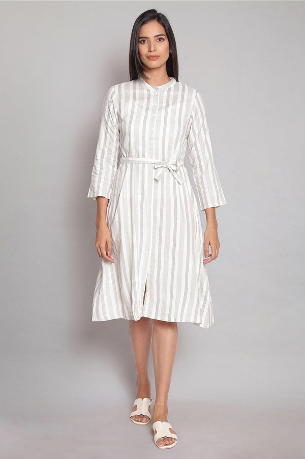 Ecru Striped A-line Dress