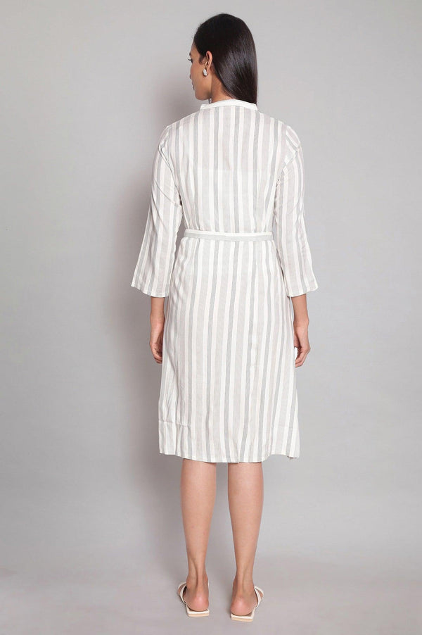 Ecru Striped A-line Dress
