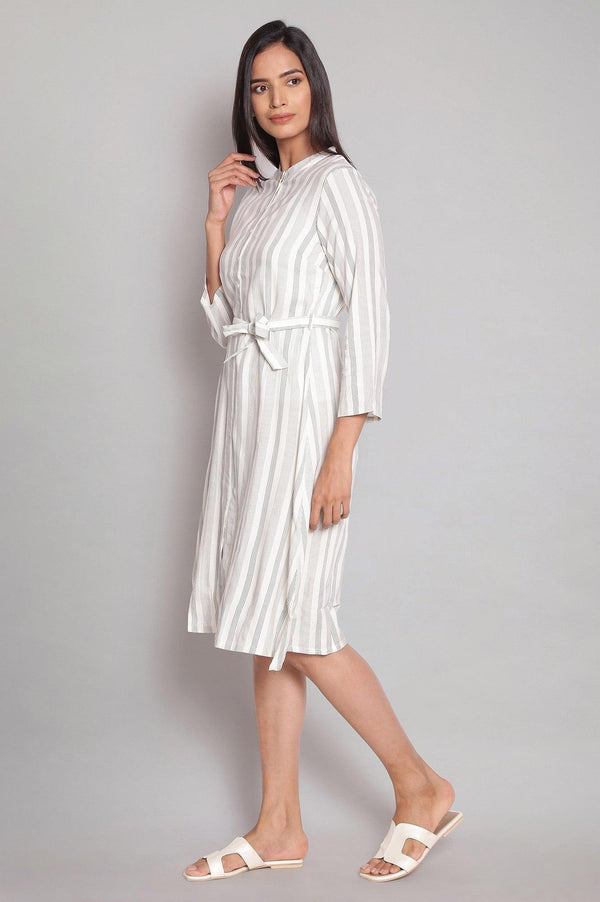 Ecru Striped A-line Dress