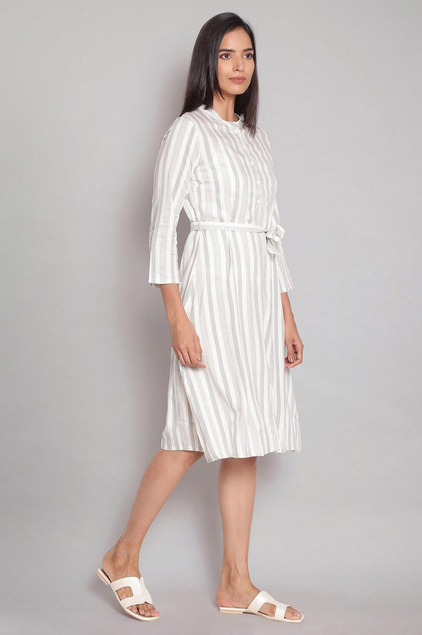 Ecru Striped A-line Dress
