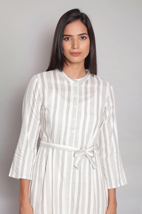 Ecru Striped A-line Dress