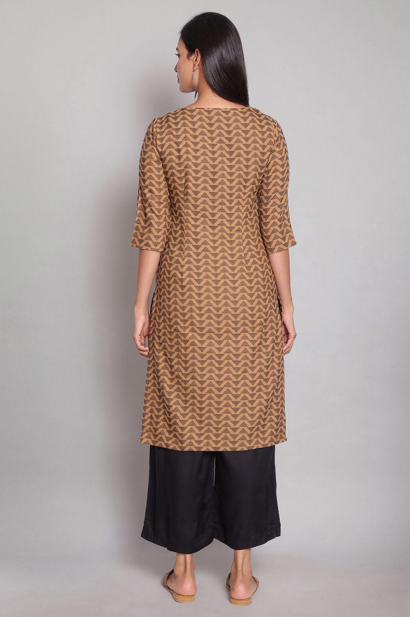 Ecru and Beige Stripes Dress - wforwoman
