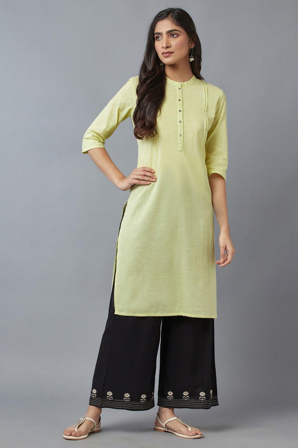 Lime Green Solid Cotton Khadi kurta
