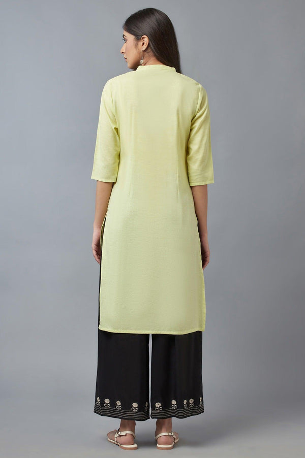 Lime Green Solid Cotton Khadi kurta