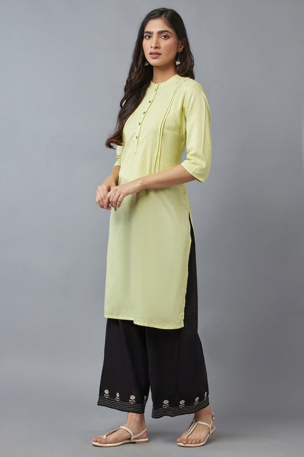 Lime Green Solid Cotton Khadi kurta