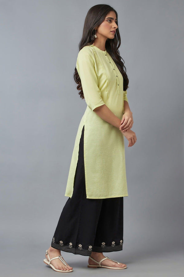 Lime Green Solid Cotton Khadi kurta