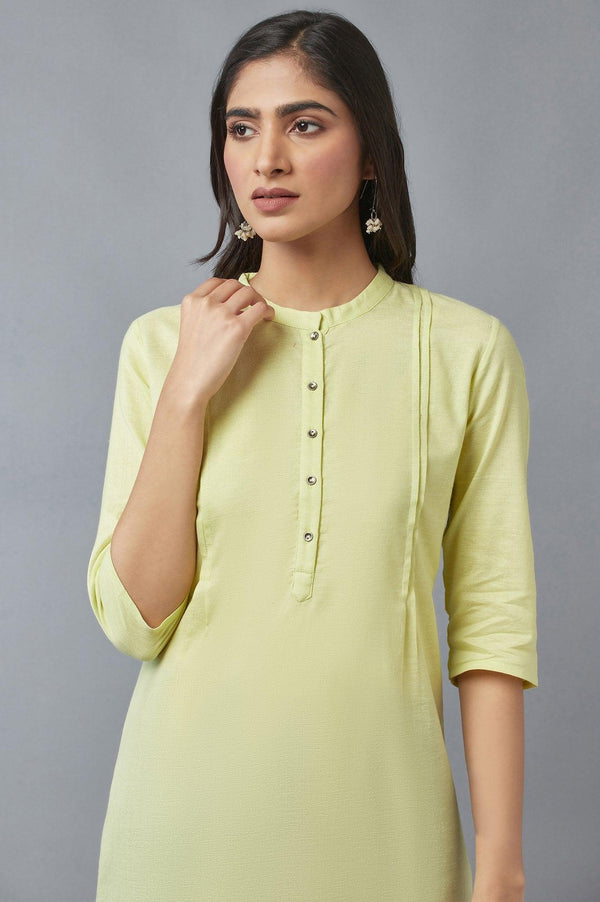 Lime Green Solid Cotton Khadi kurta