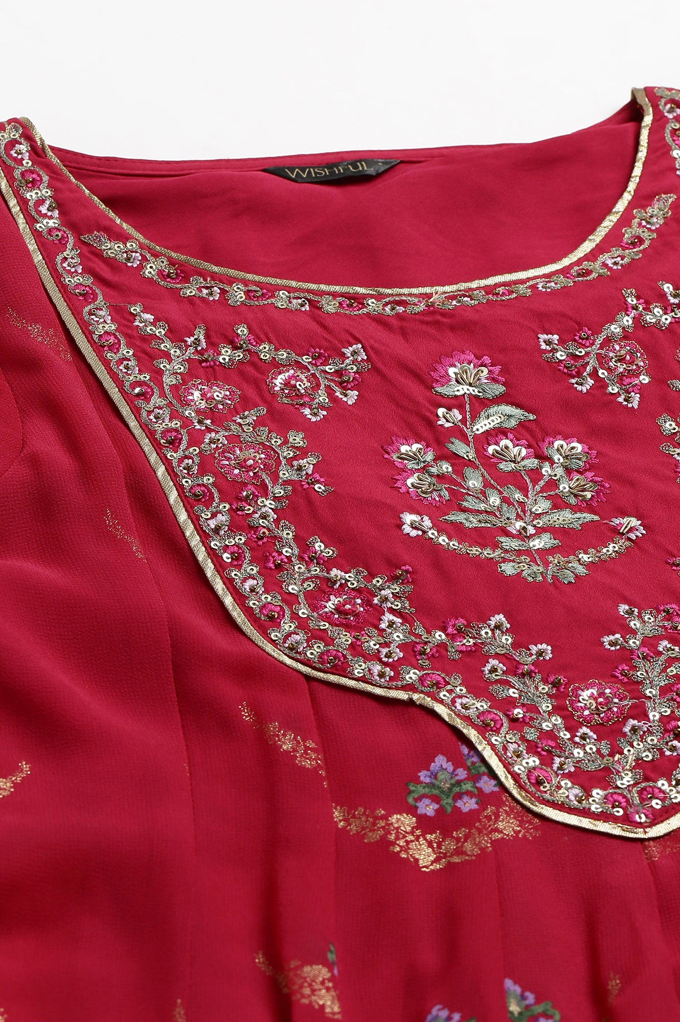 Pink Embroidered Panelled Georgette Dress