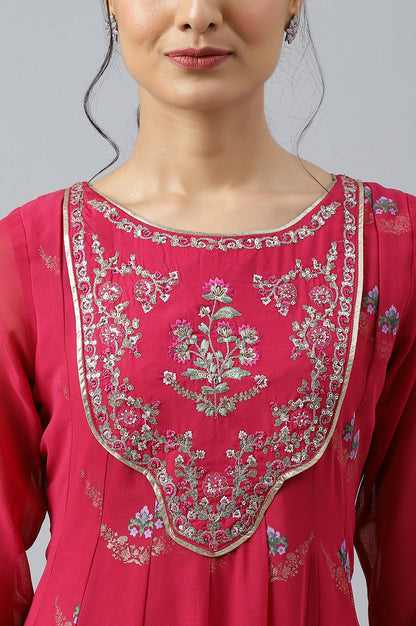 Pink Embroidered Panelled Georgette Dress