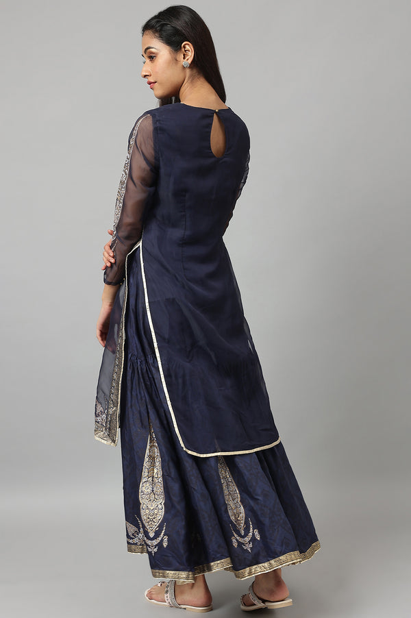 Navy Blue Organza Layered Dress