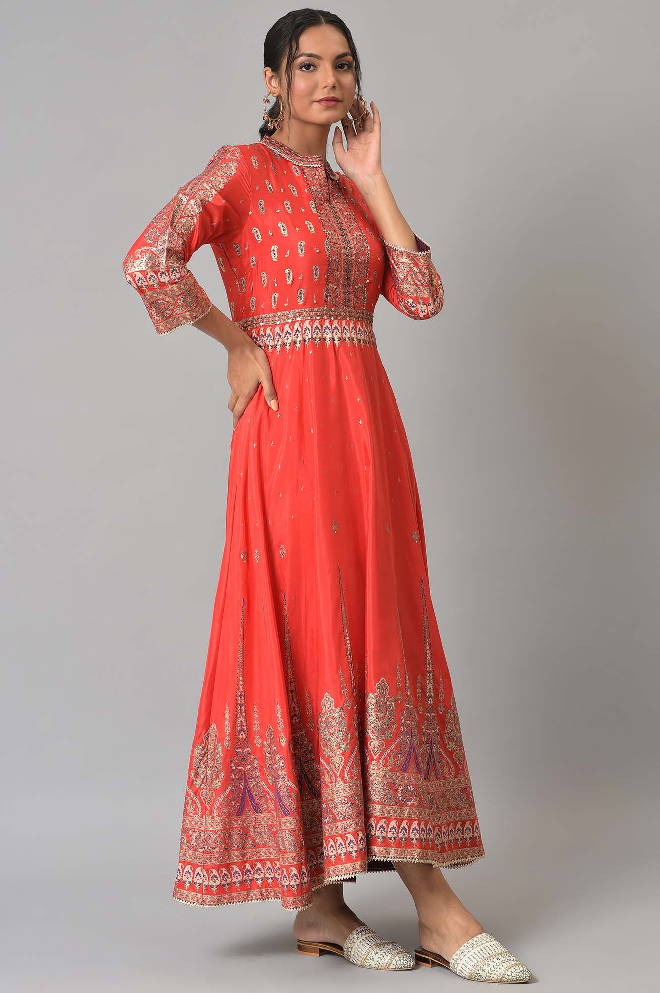 Tomato Red Festive Mughal Gown