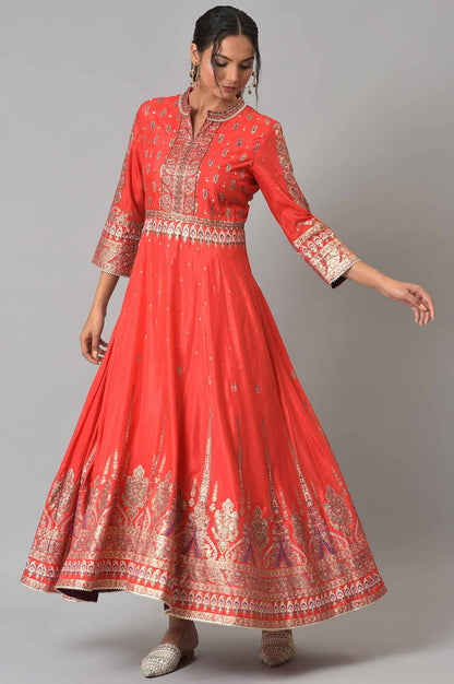 Tomato Red Festive Mughal Gown