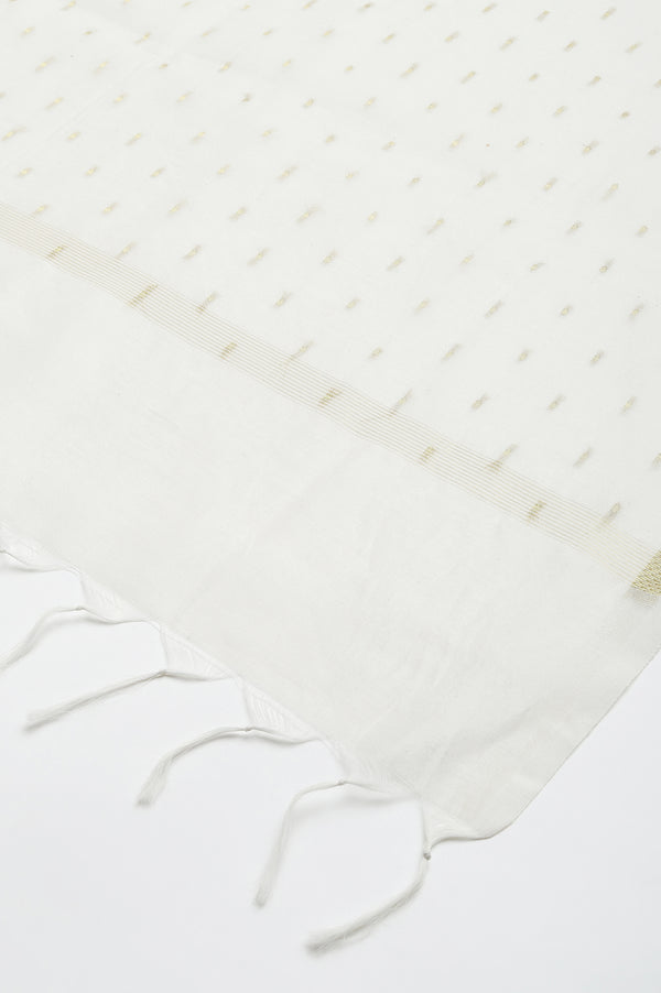 Ecru Chanderi Dupatta With Gold Jacquard Dot