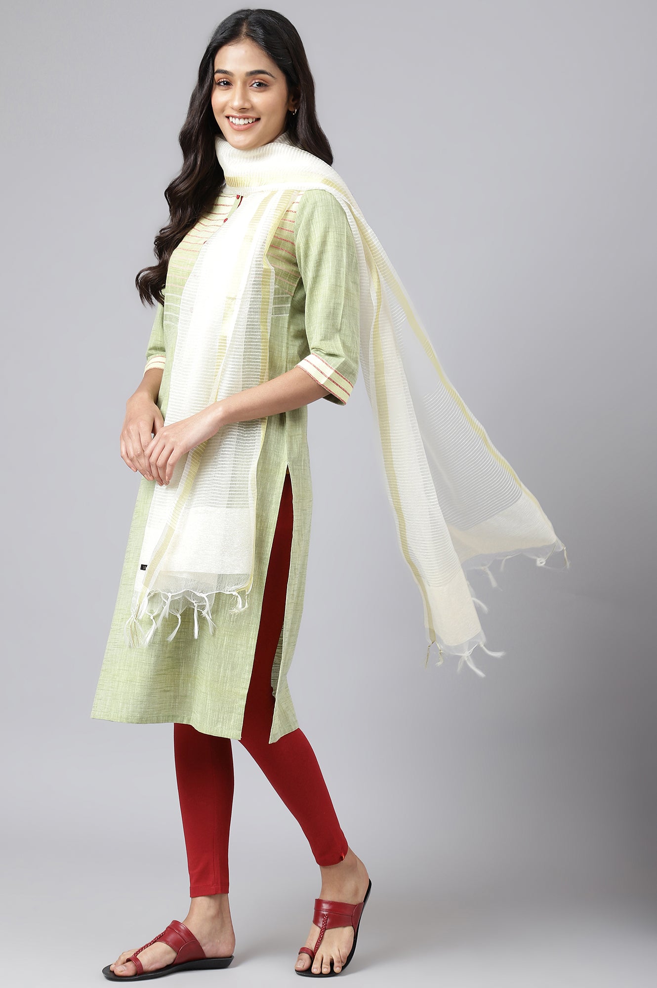 Ecru Stripe Weave Jacquard Dupatta