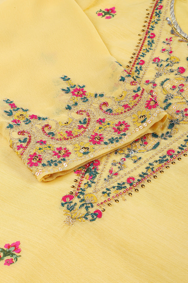 Yellow Chanderi kurta With Tiered Sharara And Dupatta
