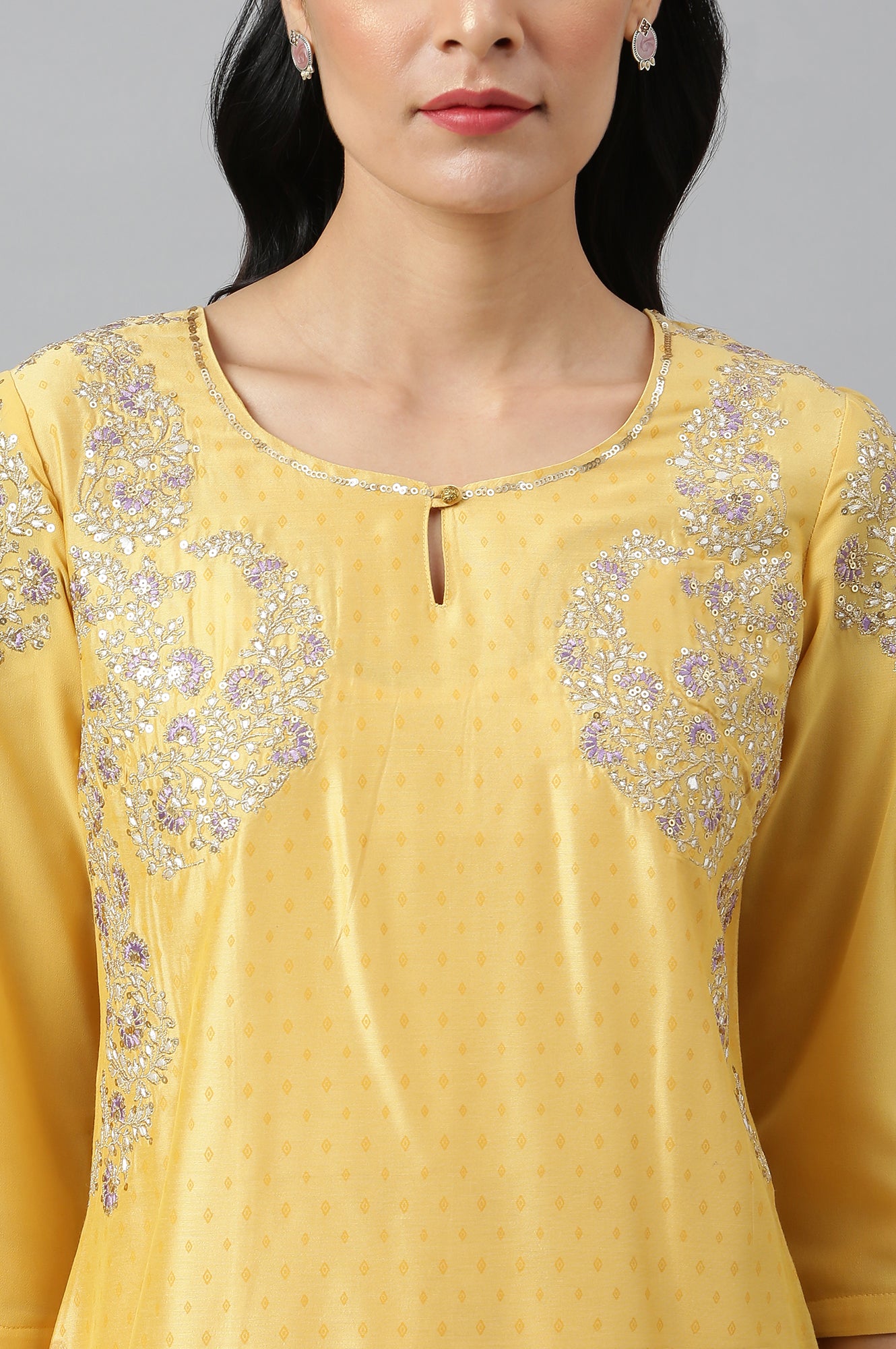 Yellow Dori Embroidered kurta With Ecru Sharara And Dupatta Set