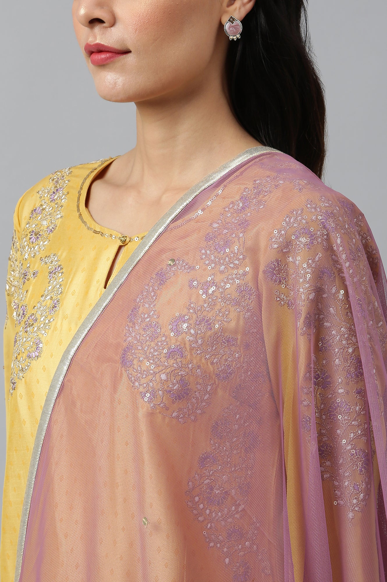 Yellow Dori Embroidered kurta With Ecru Sharara And Dupatta Set