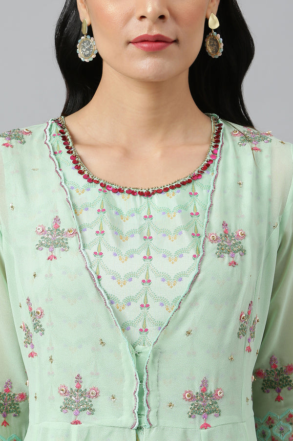 Mint Green Jacket With Kurta And Tights