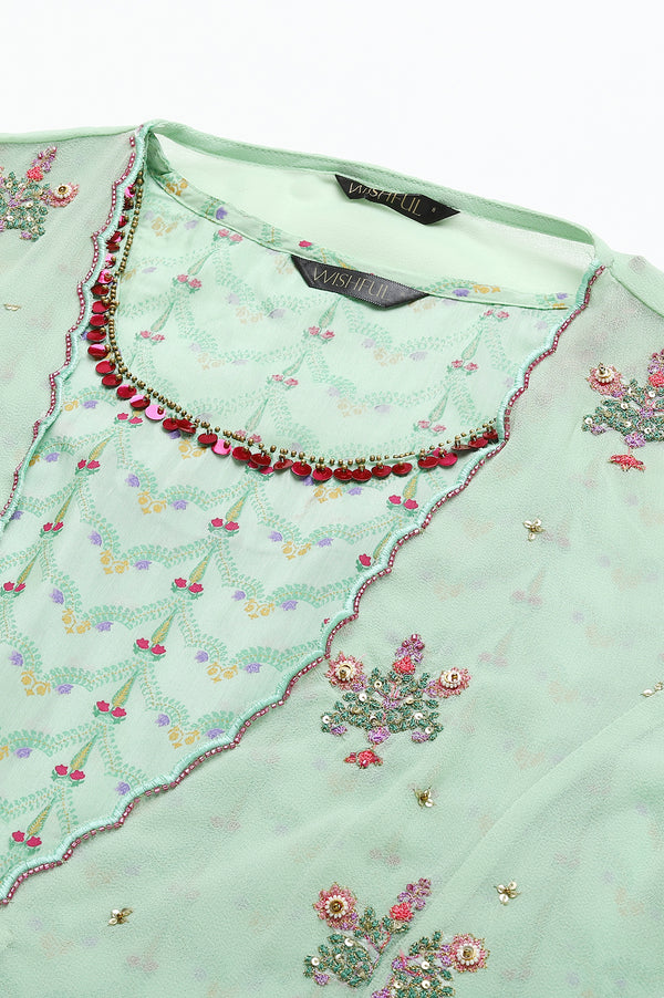 Mint Green Jacket With Kurta And Tights