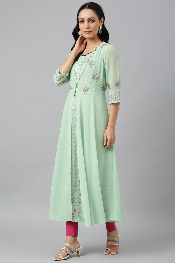 Mint Green Jacket With Kurta And Tights