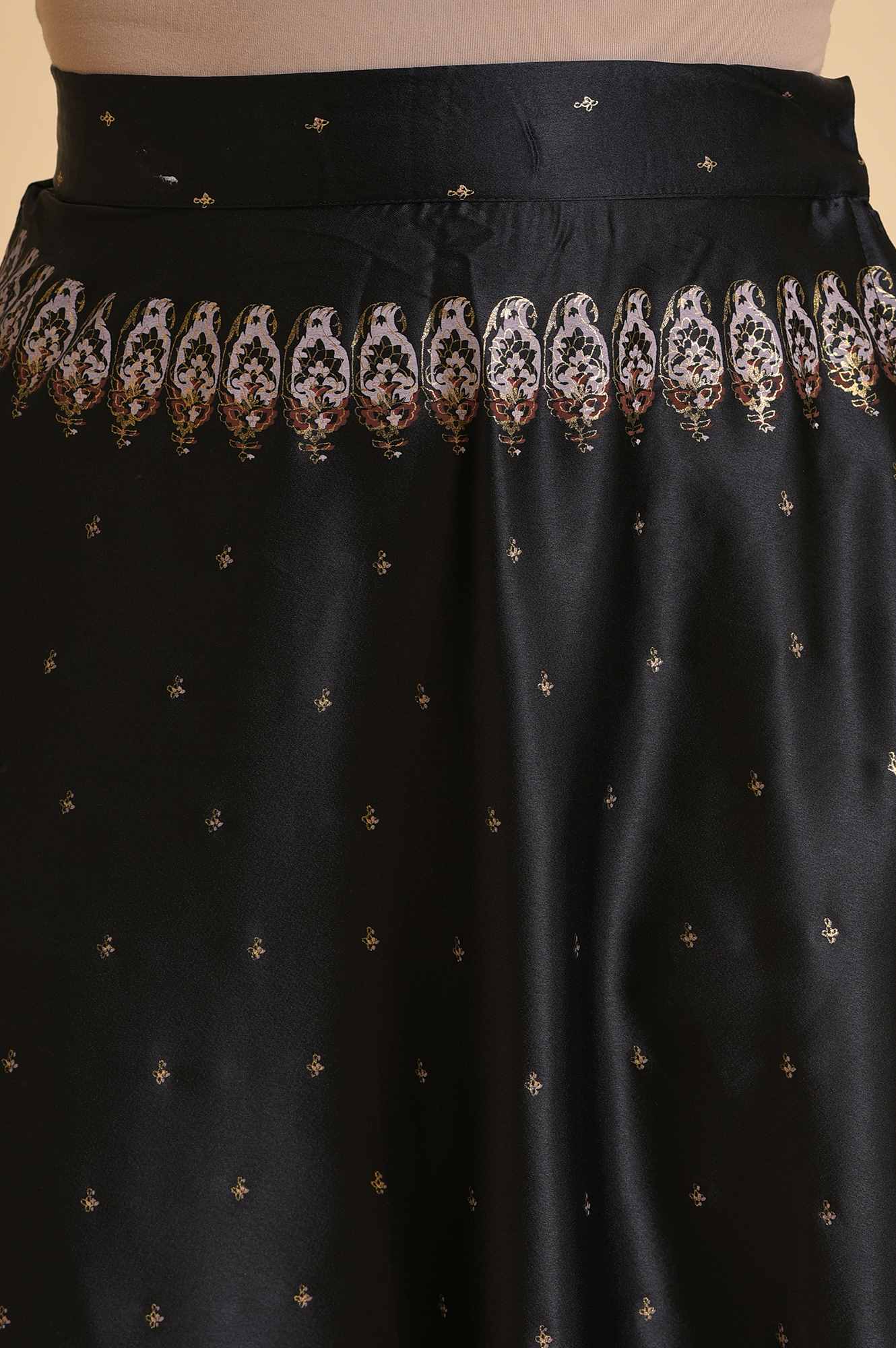 Black Satin Embellished Top With Skirt And Dupatta